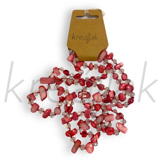 Nyaklánc - Hosszú kagylós ,gyöngyös nyaklánc pink színben