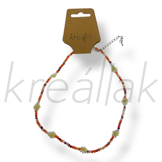 Narancs gyöngyös virág nyaklánc