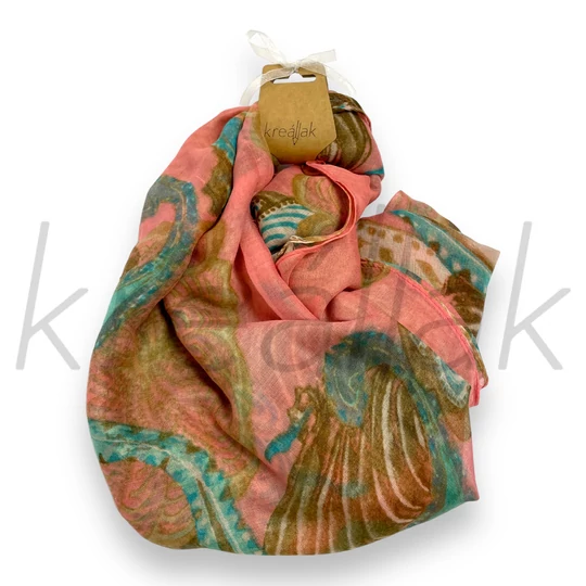 Sálak és Kendők - Mintás sál beige -rózsaszín