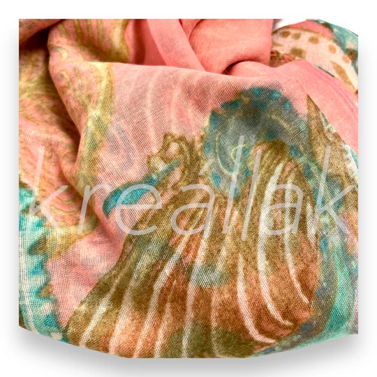 Mintás sál beige -rózsaszín