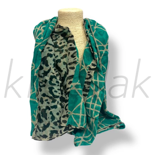 Zöld ocelot-geometriai mintás sál