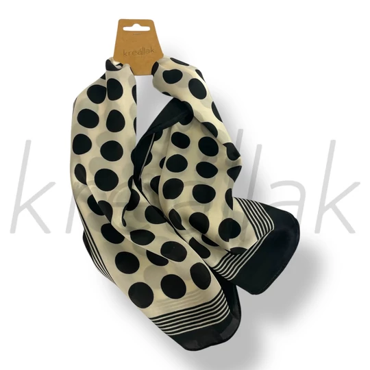 Fekete-fehér pöttyös selyem kendő