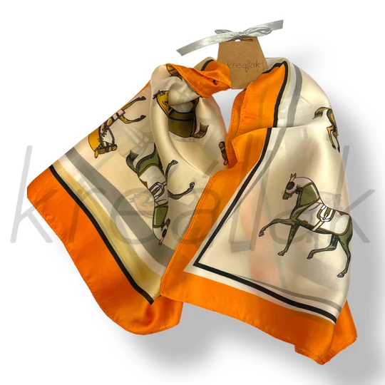 Narancs lovas selyem kendő