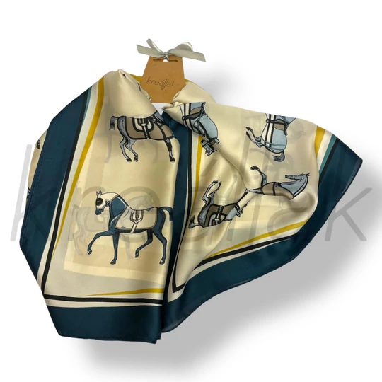 Kék lovas selyem kendő