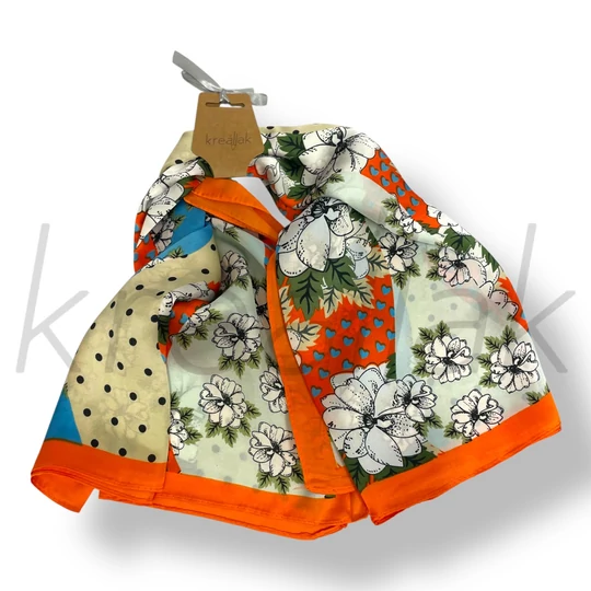 Narancs pöttyös-virág selyem kendő