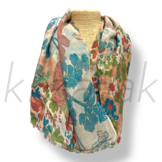 Kék-Rózsaszín mintás kendő