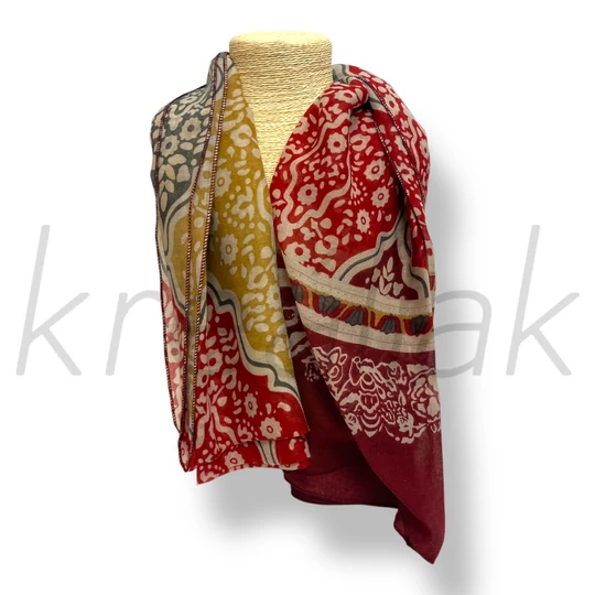 Kék-bordó virágos sál