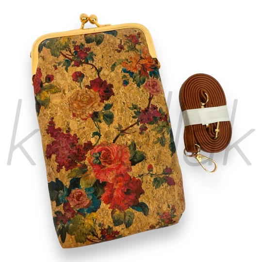 Pénztárca és telefontok - Parafa hatású virágos tárca