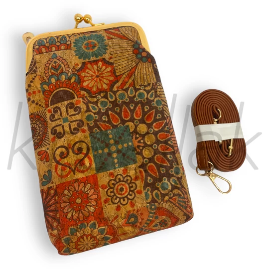 Pénztárca és telefontok - Parafa hatású mintás tárca