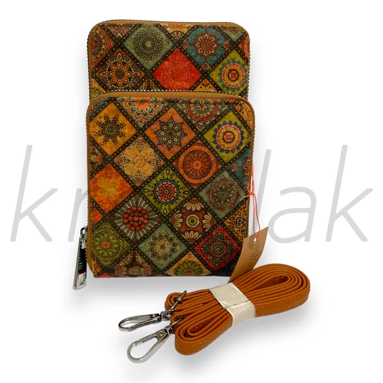 Pénztárca és telefontok - Parafa hatású mintás pénztárca