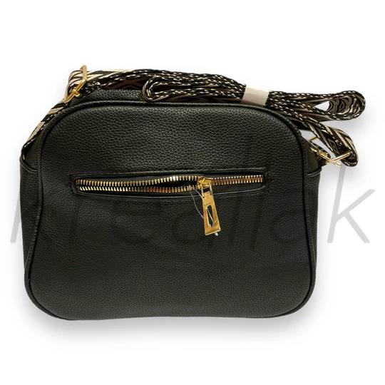 Fekete válltáska mintás pánttal