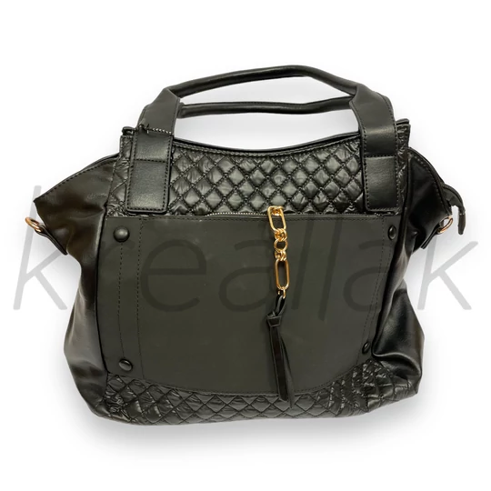 Válltáska - Fekete táska elől steppel mintával