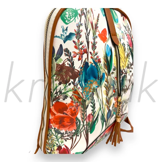 Virágmintás hátitáska barna szegéllyel