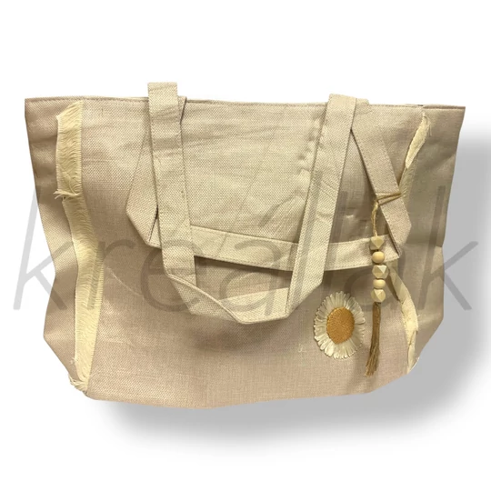 Krém virágos strandtáska