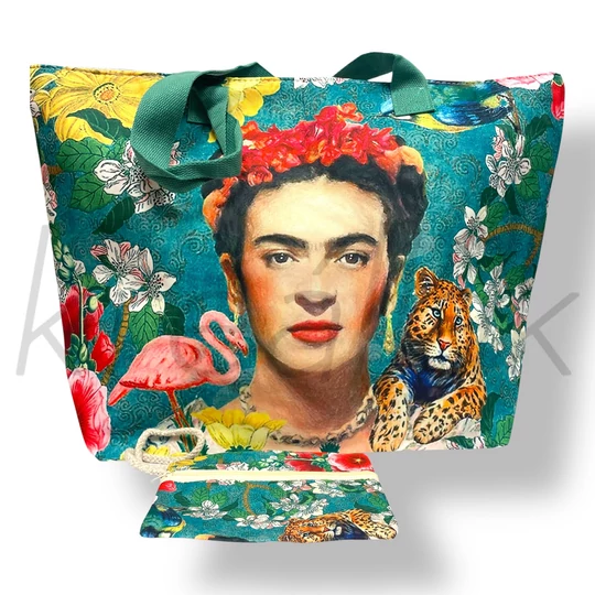 Frida Khalo zöld strandtáska