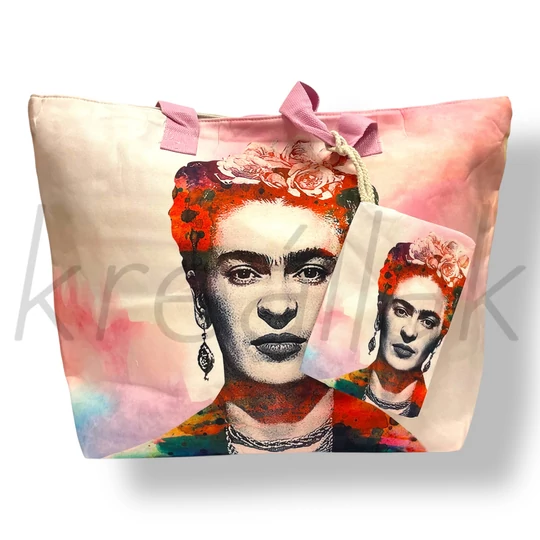 Rózsaszín Frida Khalo strandtáska