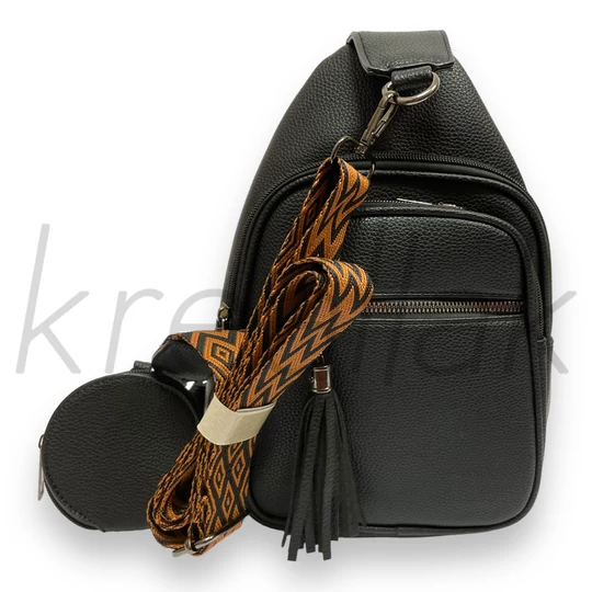 Hátitáska - Fekete mintás keresztpántos táska