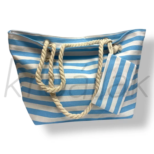 Türkizkék csíkos strandtáska