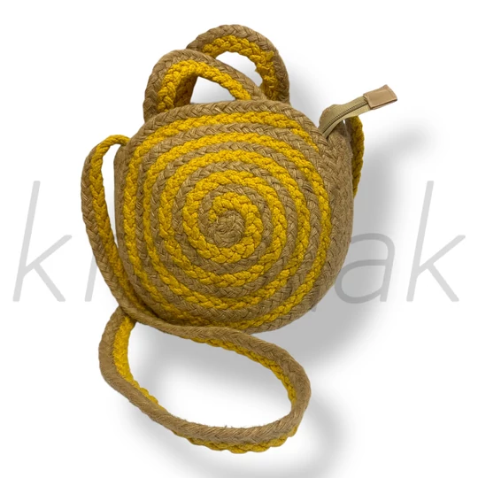 Sárga kör szalma táska