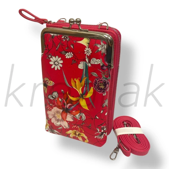 Pink virágos telefontartó táska